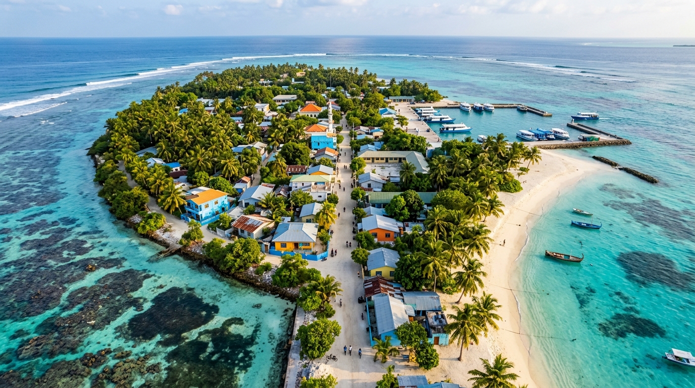 Turquoise lagoon beside a Maldives local island